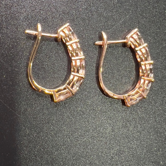 925 ROSE GOLD CHAMPAGNE RHINESTONES HOOP EARRINGS - Picture 3 of 7